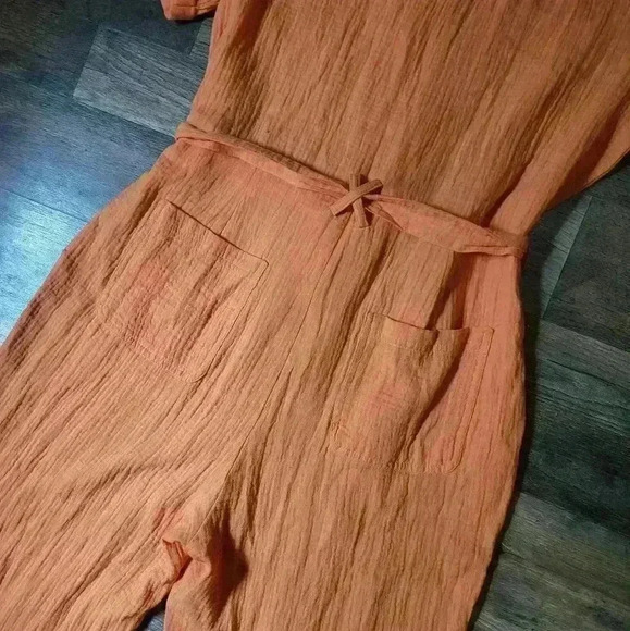 Skies Are Blue Lightweight Orange Collared Utility Jumpsuit Size Small - Picture 10 of 11